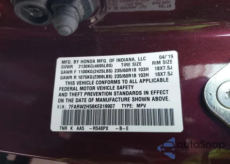 2019 Honda Cr-V Ex z USA, uszkodzony, nr VIN 7FARW2H58KE019907